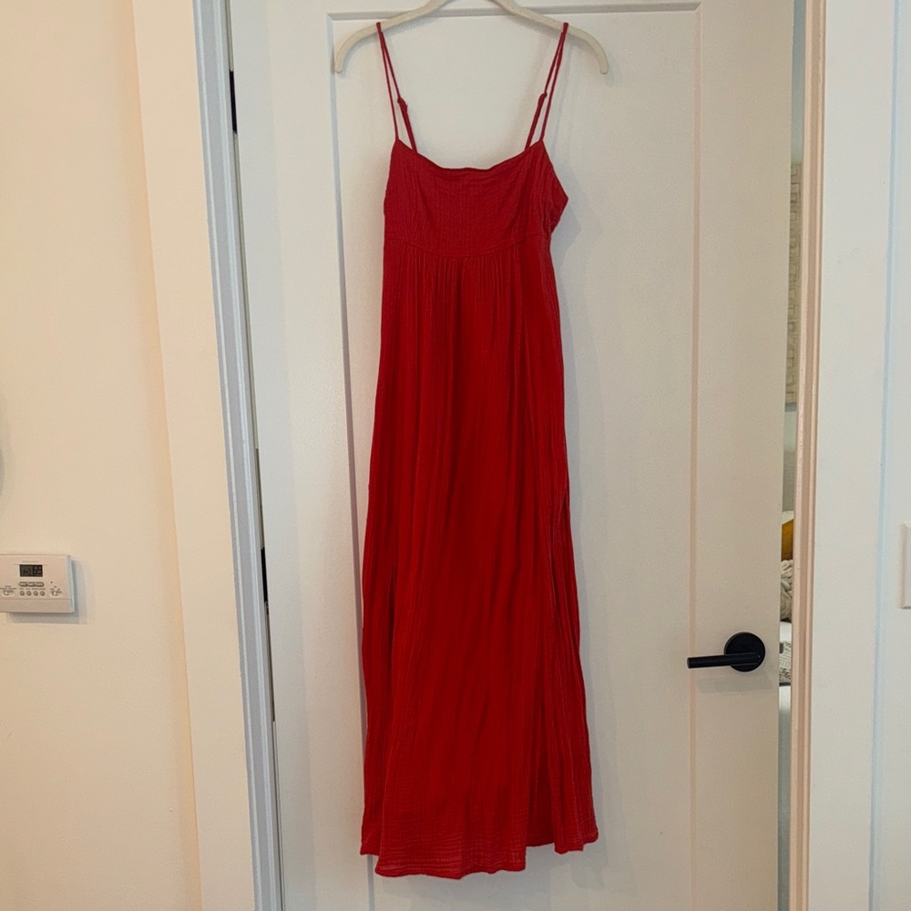 Abercrombie Red Pleated Maxi Dress